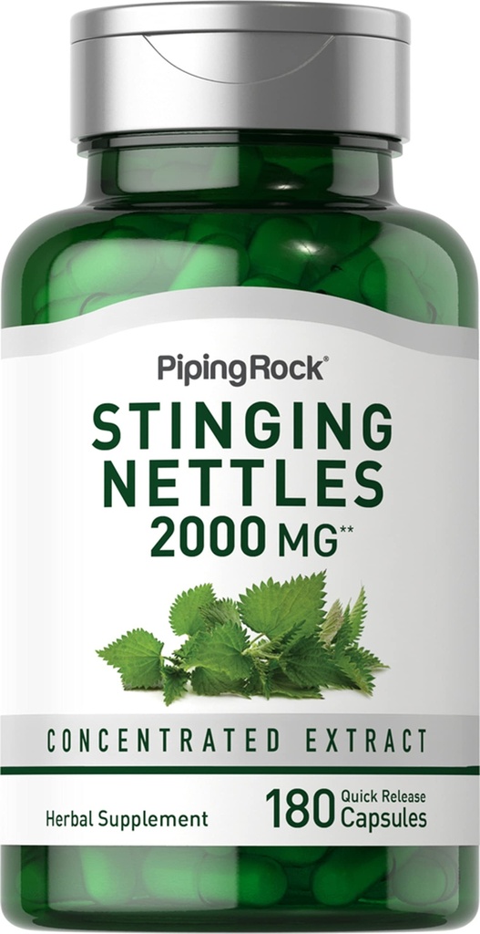 Piping Rock Stinging Nettle Capsules 2000 mg / 124; 180 pilulky / 124; Koncentrovaný listový extrakt / 124; Non- GMO & gluten volný bylinný doplněk
