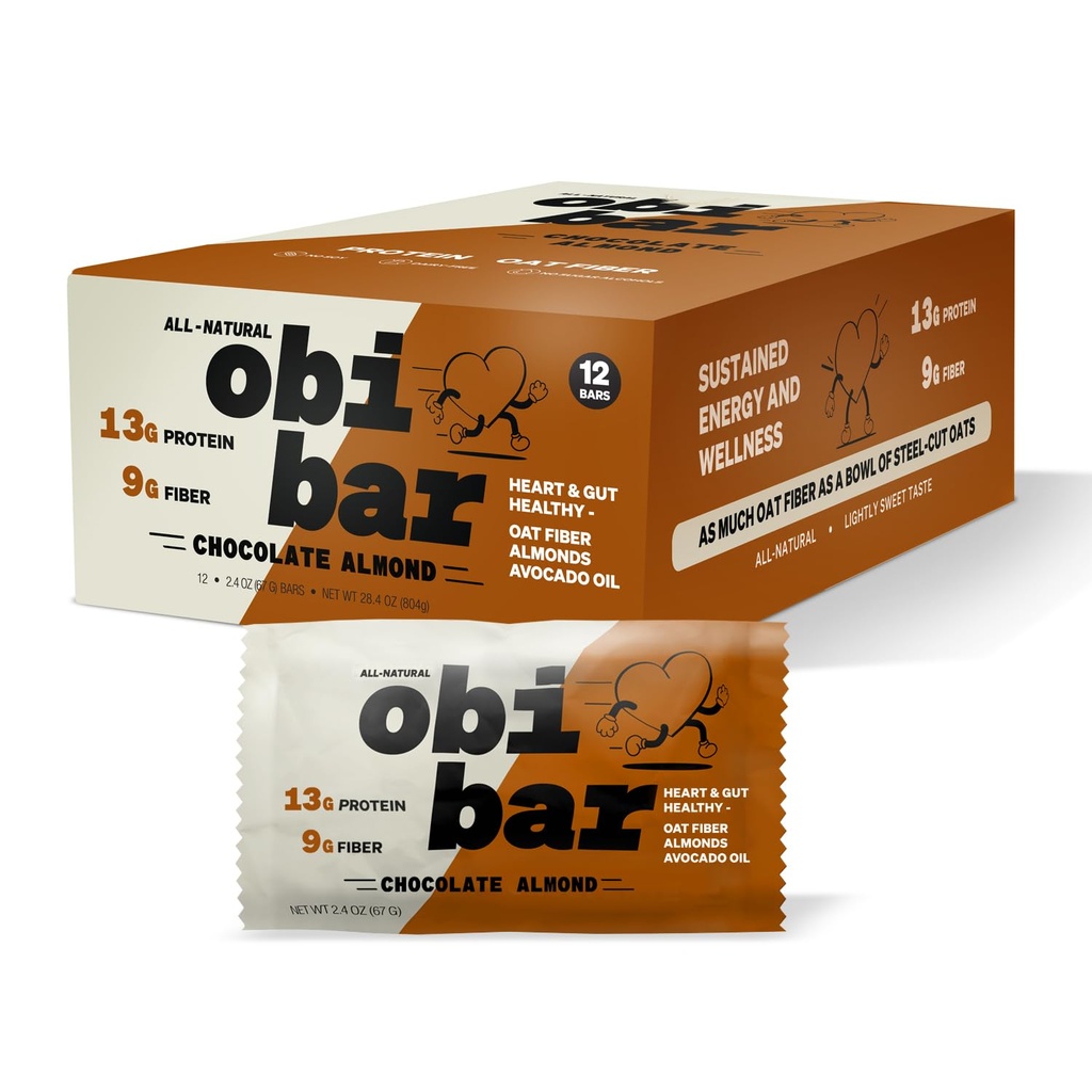 Obi Bar Chocolate Almond - protein a oves Fiber Bar CLANE124; All- Natural Environmental 124; Setrvalá energie CLANE124; Lightly Sweet Taste CLANE124; 100% kakao, mandlové kousky CLANE124; MATERIÁN AVOCADO OIL 124; Vaječný bílý protein CLANE124; Soy Free, Dairy Free, No Sugar Alcohose, No Seed Oils CLANE124; 2.4oz, 12 Pack