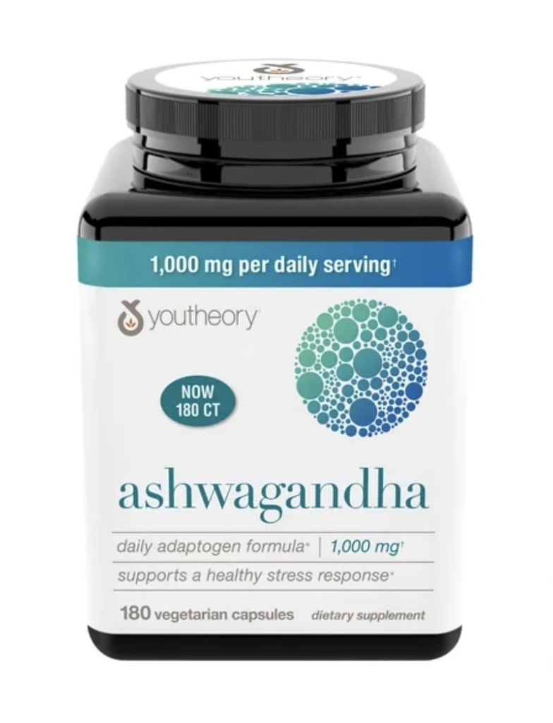 Youteorie Ashwagandha 1000mg s KSM- 66 - Pomáhá podporovat zdravé stresové reakce, 180 Kapsle (Balení po 1)