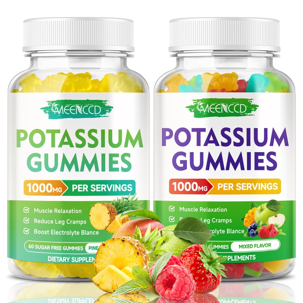 Kalium Citrát Gummies 1000mg, High potency Draslík Supplemente Gummies pro dospělé ženy a muže, Draslík Gummies Support Leg Cramps & Muscle Health, Ananas & Mixed Fruit Flavor