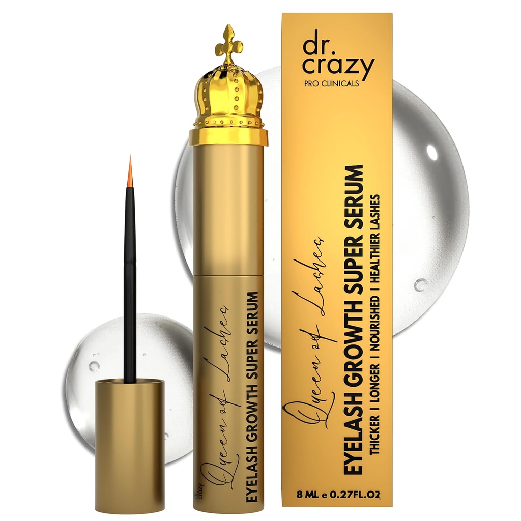 Královna řas Peptid Růstový sérum - Lash & Brow Enhancer s Peptides & Ginseng Root Extract - Hormon Free, Oftalmolog Testovaný Formule pro delší, Fuller řasy (8 ml)