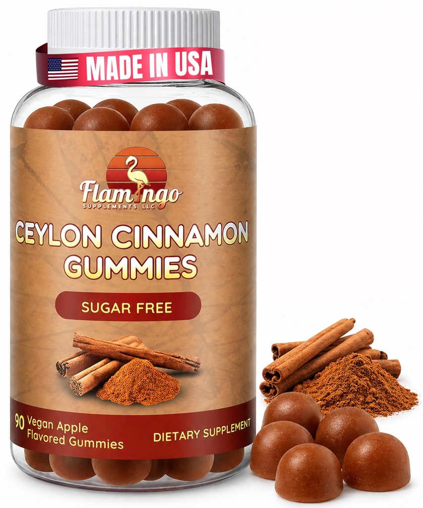 Sugar Free Ceylon Skořice Gummies Cukr Regulation, Neuroprotective - Dodatek s chromem a Skořice Bark - Alternativa k Skořice Kapsle - 90 Žvýkání