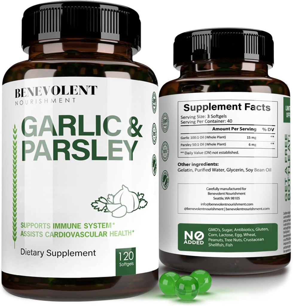 Benevolentní česnekové doplňky Odorless - 1500 MG starší Extract Oil Capsules, 120 Softgels - Antioxidant Imunity Support Garlic Pills & Promotes Zdravé hladiny cholesterolu - Non GMO 40 Day Supply
