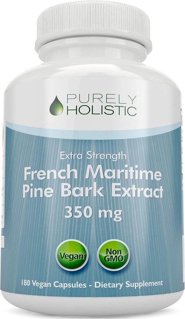 Purely holistic Pine Bark Extract 350mg 180 Vegan Kapsle 95% Proanthocyanidins - Francouzský námořní Pine Bark Extract - Non GMO & Pesticide zdarma Antioxidant dodatek