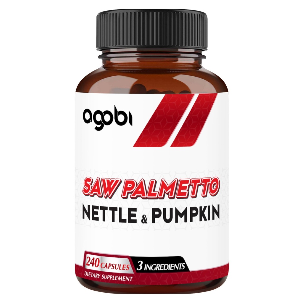 agobi Saw Palmetto dodatek s kopřivkou Leaf & Dýně - Podpora pro restful mood, zdraví vlasů, imunitní systém & Energy Production - 240 Veggie Kapsle pro 4- měsíční dodávky