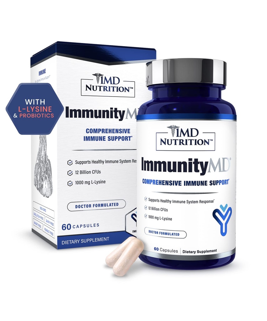 1MD Nutrition ImunityMD - Imunitní zdraví Probiotický 124; Potenciální, Doctor- Vybrané Probiotické proužky s prebiotickým - Podpora celkové síly imunitního systému, snížení každodenního stresu 124; 60 Kapsle