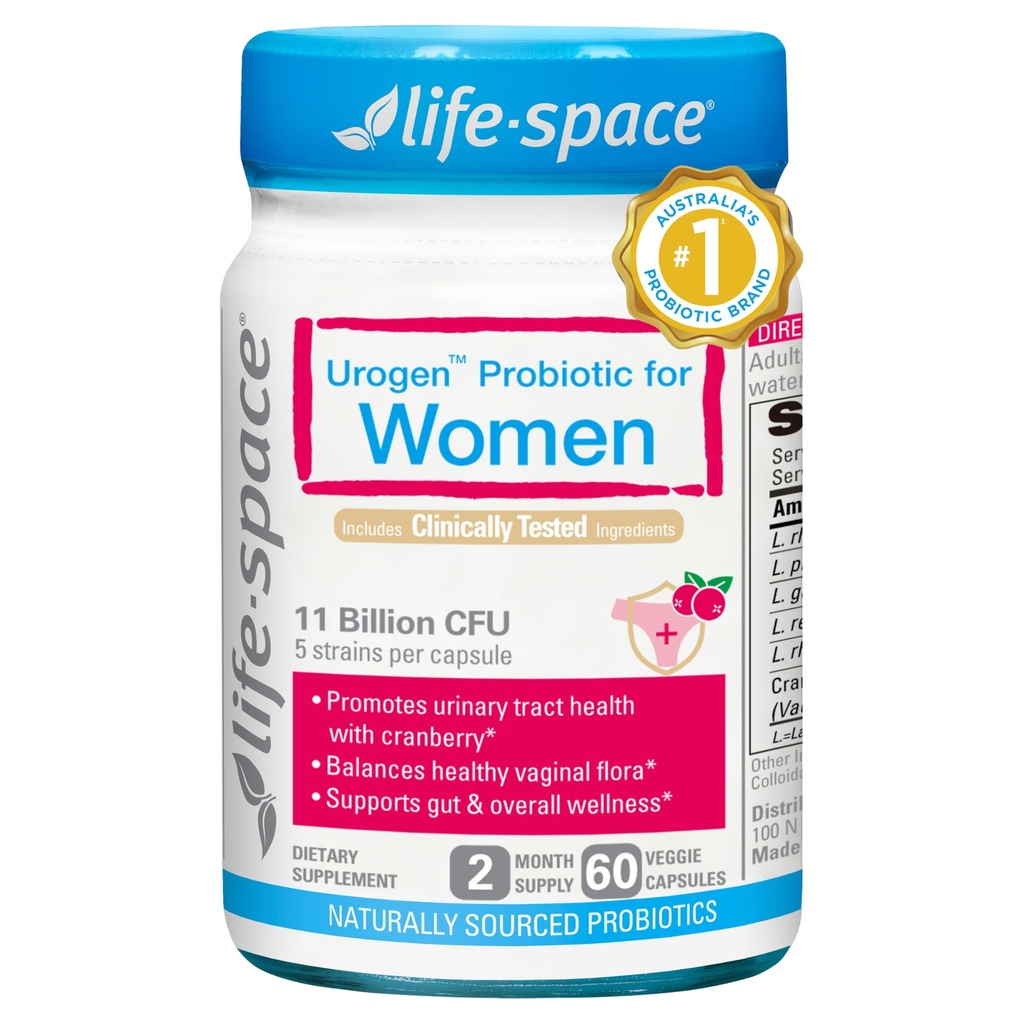 Life- Space Urogen Probiotic with Cranberry for Urinary Tract Health, Women 's Probiotic with Lactobacillus rhamnosus & reuteri. for Vaginal Health, 11 Billion CFU per Capsule, 2- Month Serving- 60 Capsules