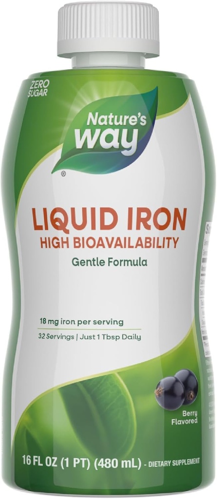 Nature 's Way Liquid Iron, 100% denní hodnota, 18 mg Iron as Ferric Glycinate per Serving, No Sugar Added, Berry Ochucené, 16 Fl Oz (Balení květen Vary)