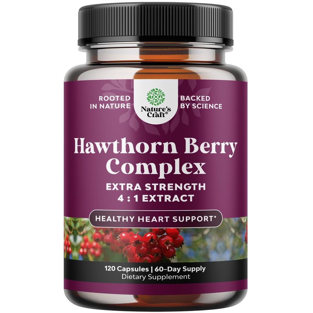 Vysoké síly Hawthorn Berry Kapsle - Čistá antioxidant Hawthorn Berry Dodatek s Listem & Květinový extrakt 4: 1 pro zdravé srdce a stravení - Energetická podpora pro muže a ženy - 120 Count Pack