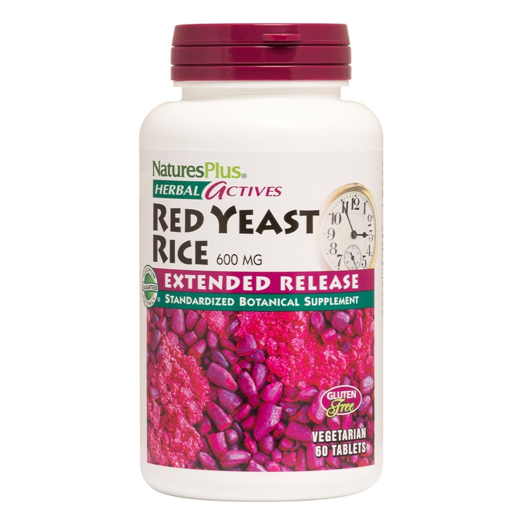 NaturesPlus Herbal Actives Red Yeast Rice, Extended Release - 600mg, 60 Vegan Tablety - Herbal dodatek - Cholesterol Support - Vegetarian, Gluten- Free - 60 Služeb