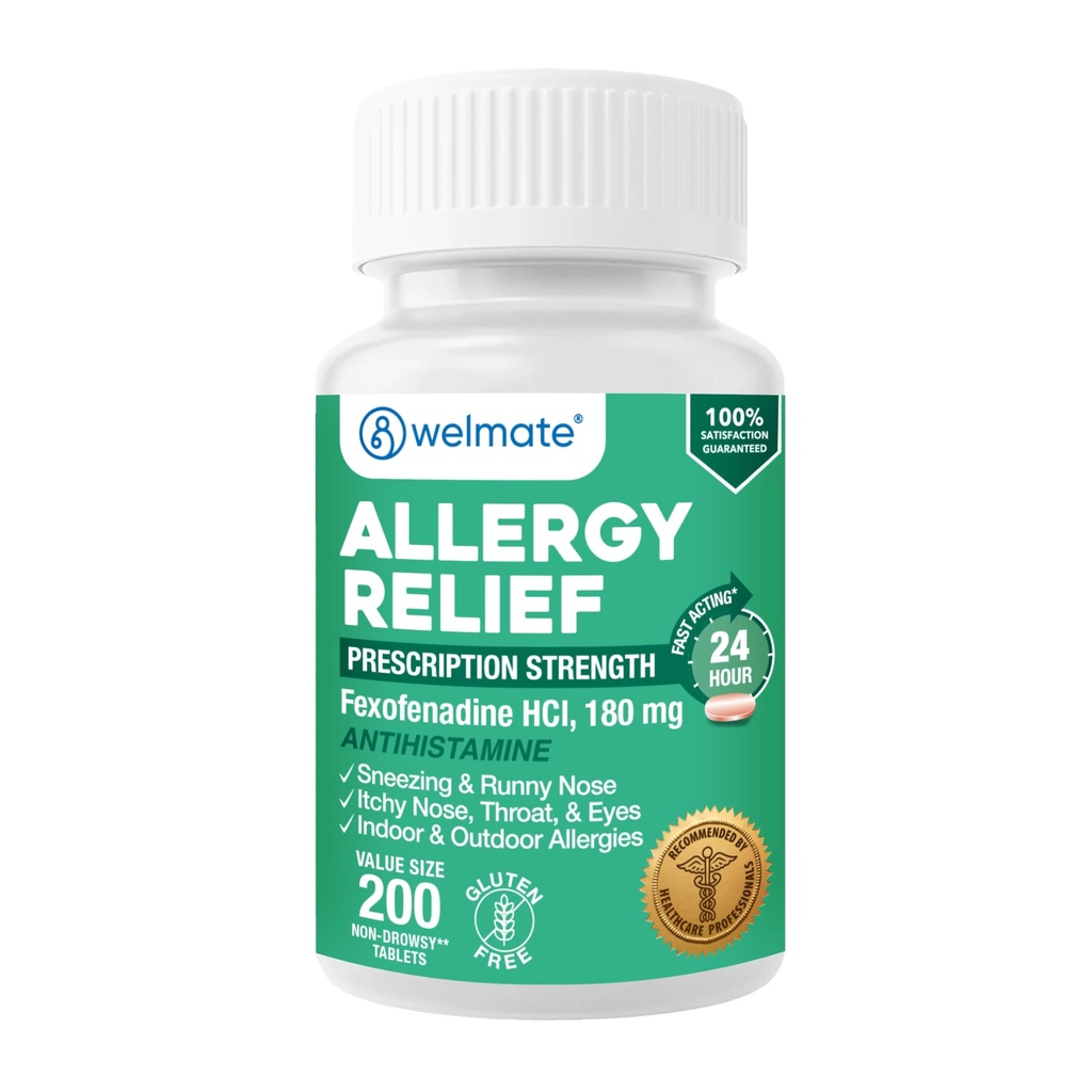 WELMATE Allerics Relief - Fexofenadine HCl 180 mg - Non- Drowsy Antihistamin - 200 Count Tablet