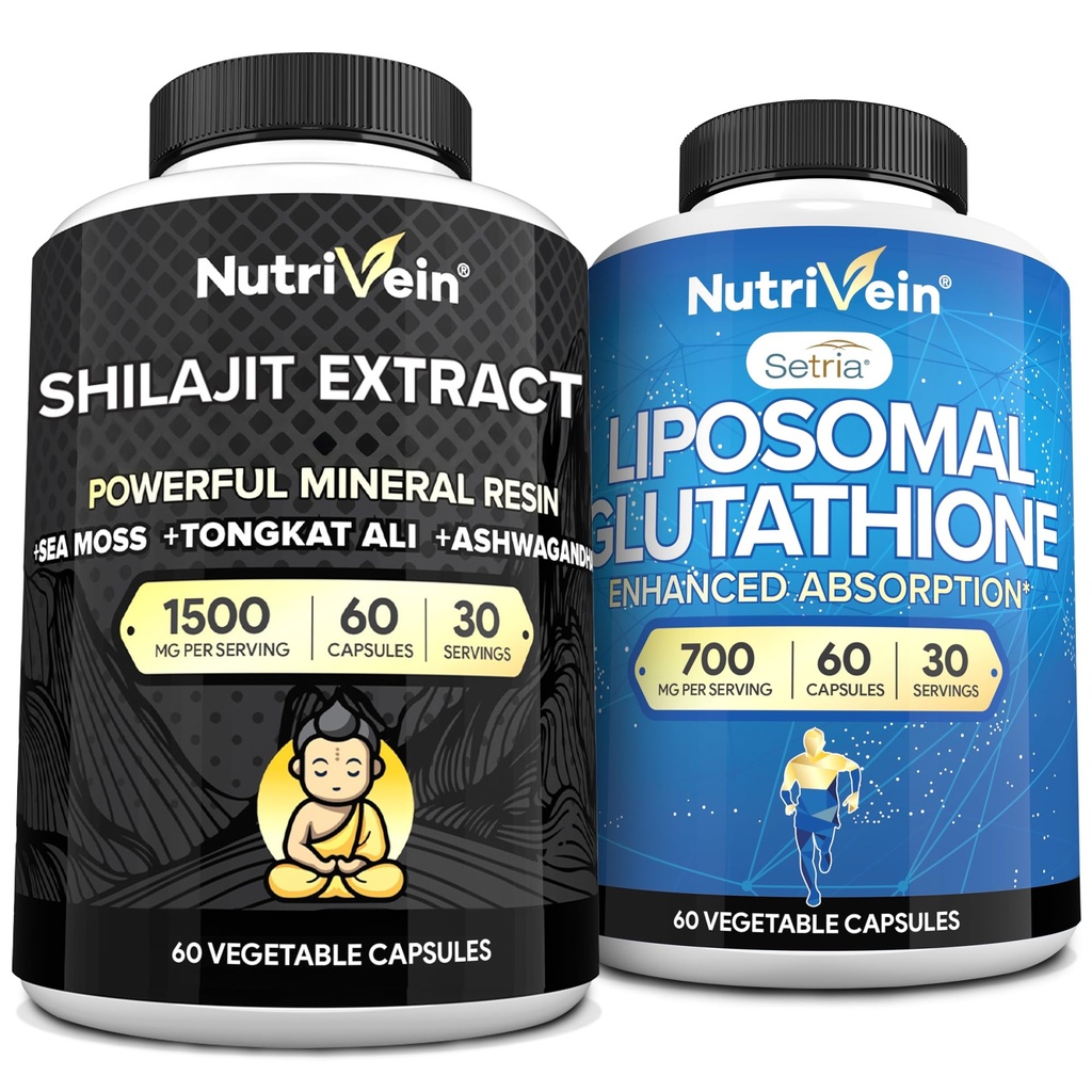 Nutriční Premium Shilajit Kapsle & Liposomal Glutathione Supplement Bundle: High- Absorpce Glutathione Liposomal & Shilajit Kapsle pro muže a ženy - Játra, Detox, & Vitality