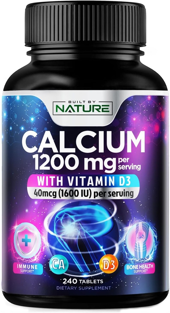 Vápník 1200mg s vitaminem D3 pro nejlepší absorpci - Advanced Bone Support Supplement, 1200 mg vápníku uhličitanu a 1600 IU vitaminu D3, pomalé uvolňování pro imunitní podporu, snadné spolknutí, 240 tablet