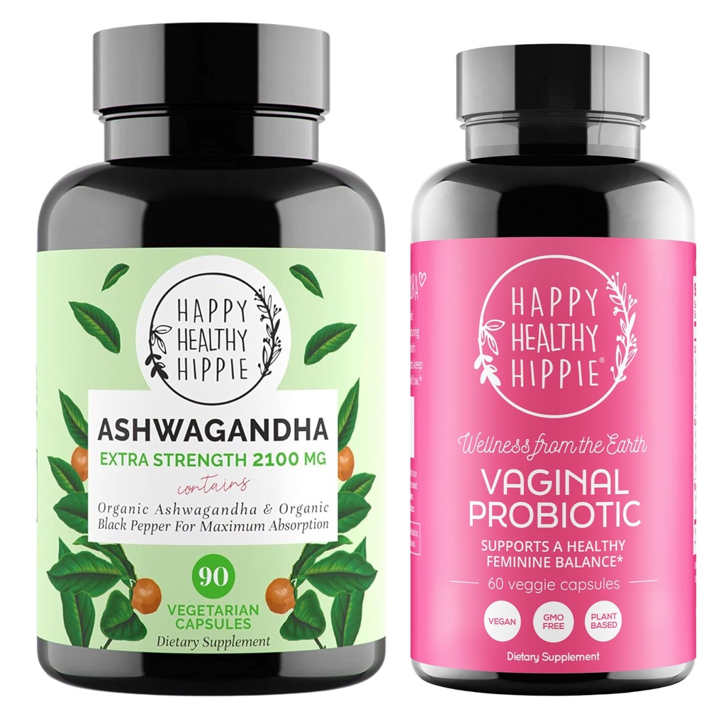 Šťastný zdravý hippie vaginální probiotika pro ženy & Organic Ashwagandha