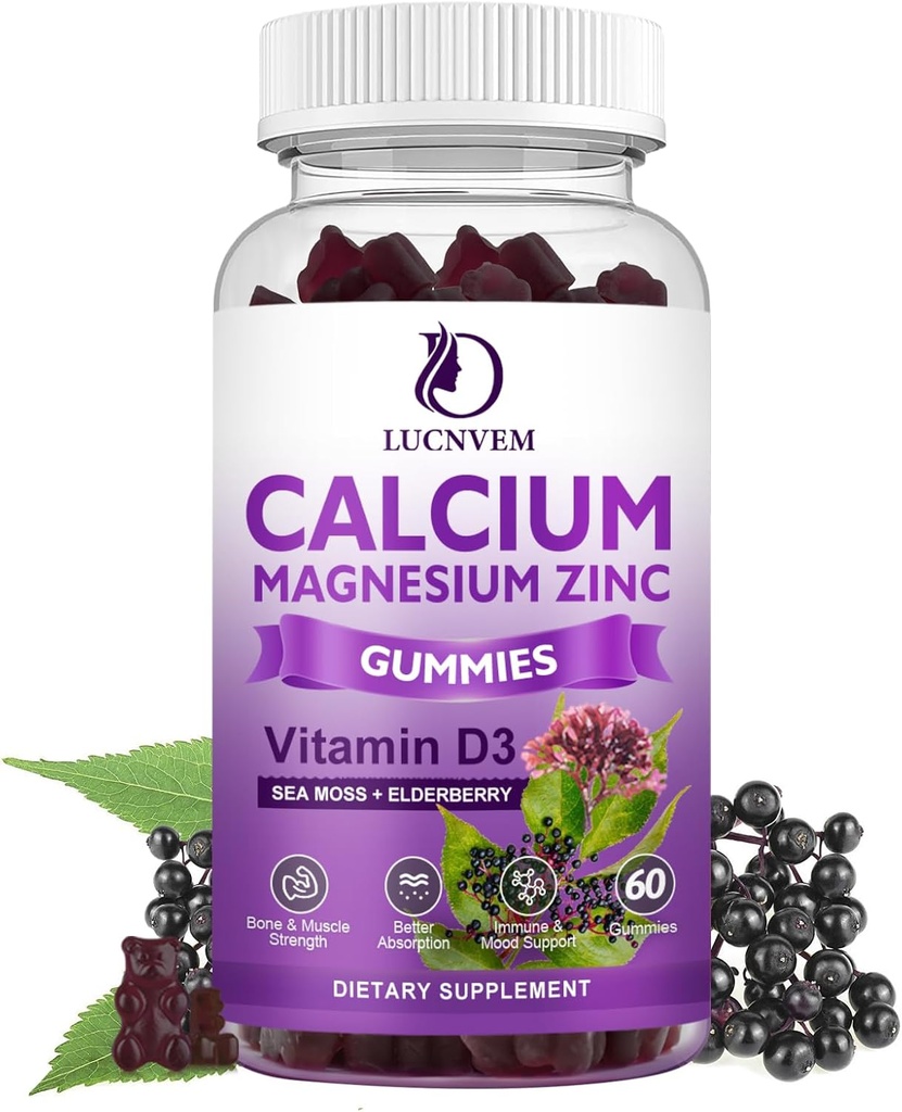 Cukr bez hořčíku hořčík zinečnaté gumy s Elderberry a Moss Moss, hořčík hořčík 2: 1, hořčík Glycinát, draslík a vitamín D3 pro kosti, svaly, klid mood & spánková podpora, 60 gumy