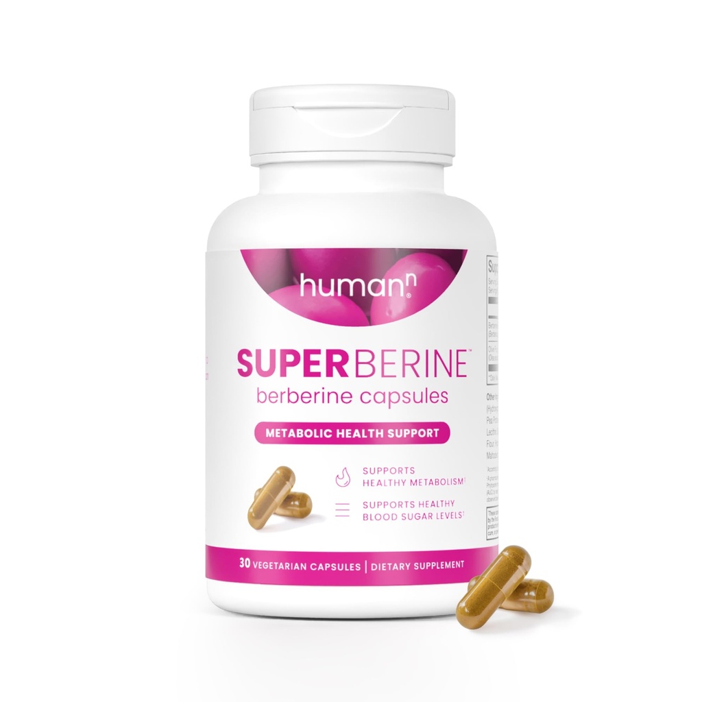 Humann SuperBerine Berberine doplňky, Zdravý metabolismus a krevní cukr podpora - Klinicky prozkoumaný ingredience - vysoká absorbence, Koncentrovaná dávková formule s Olive Leaf Extract - 30 Kapsle