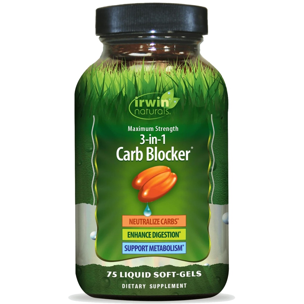 Irwin Naturals Maximální síla 3- in-1 Carb Block, Neutralizujte karbohydráty a podporovat metabolismus, 75 Tekuté ponožky, 2 balení