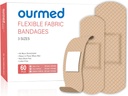 Flexibilní Fabric Adhesive Obvazy, 60 Počet, Latex Free First Aid Obvaz s non-Stick Pad pro Wound Care, Kusy, Škrábance, Blistry, Tříděné velikosti