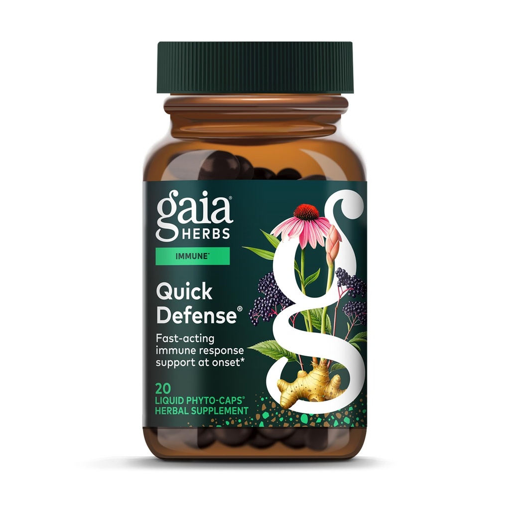 Gaia Herbs Quick Defense - Úvodní doplněk imunitní podpory * - Echinacea, Black Elderberry, Ginger & Andrographis - 20 Vegan Liquid Phyto- Kapsle (2- Day Supply)