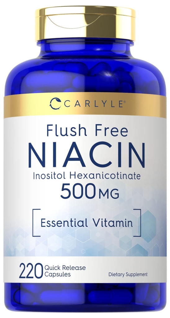 Carlyle Niacin Flush zdarma 500 mg PHARMAN 124; 220 tobolek PHARMAN 124; Non- GMO a gluten zdarma esenciální vitamín