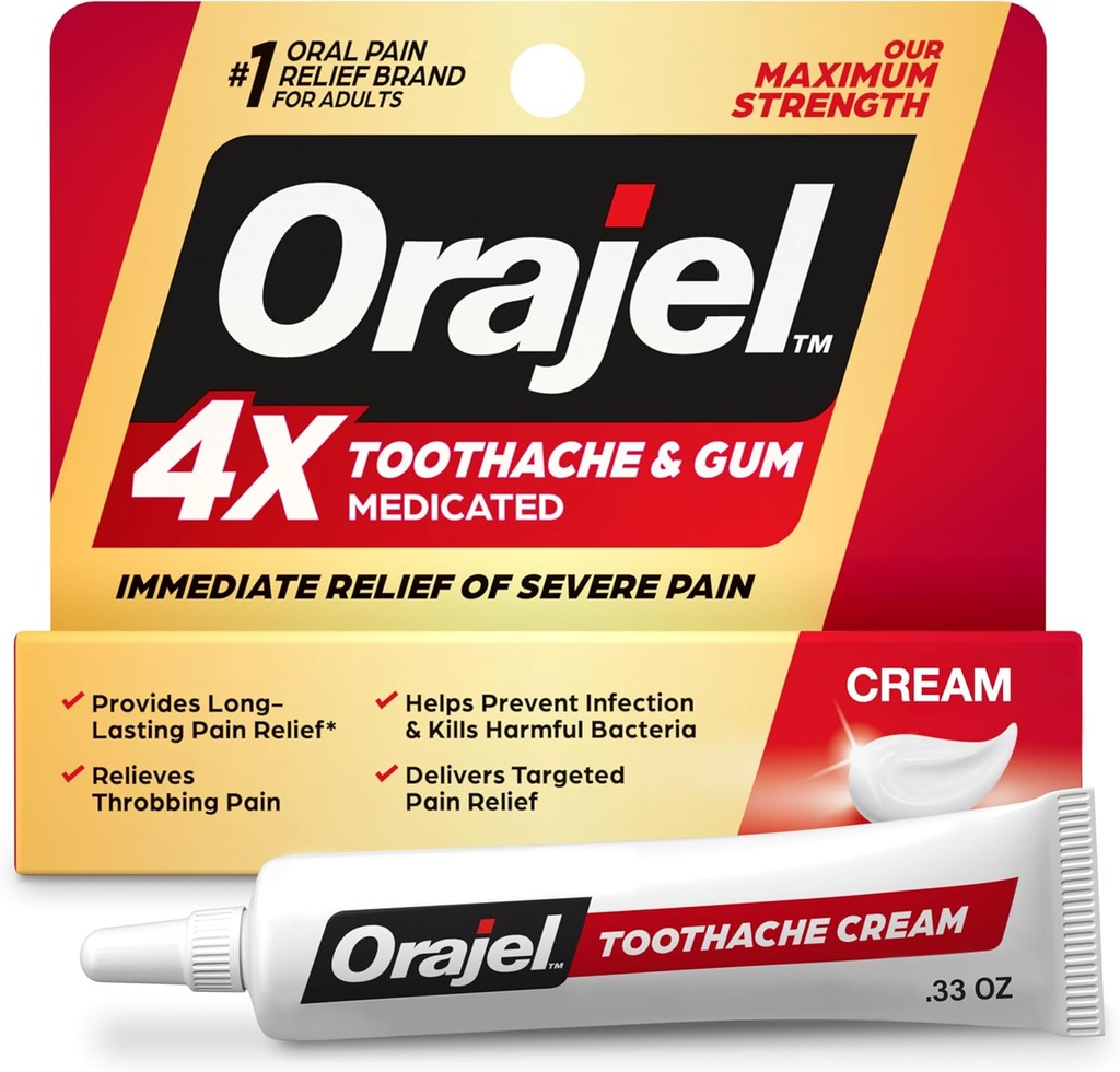 Orajel 4X pro bolest zubů a sliznice: Těžká Cream Tube 0.3oz- From Oral Pain Relief Brand