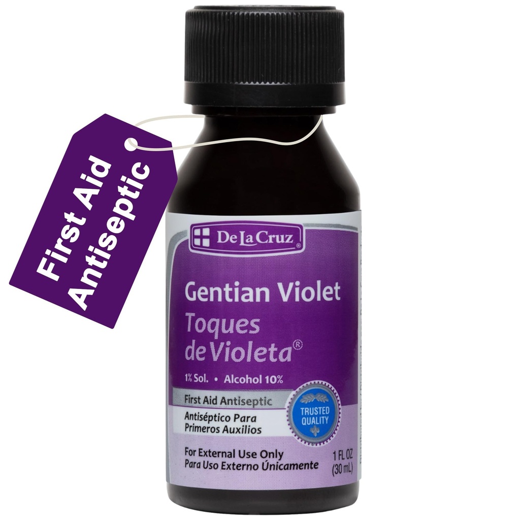 De La Cruz Gentian Violet - Violeta de Genciana 1% antiseptikum první pomoci pro řezy, škrábance a Burns, 1 FL OZ