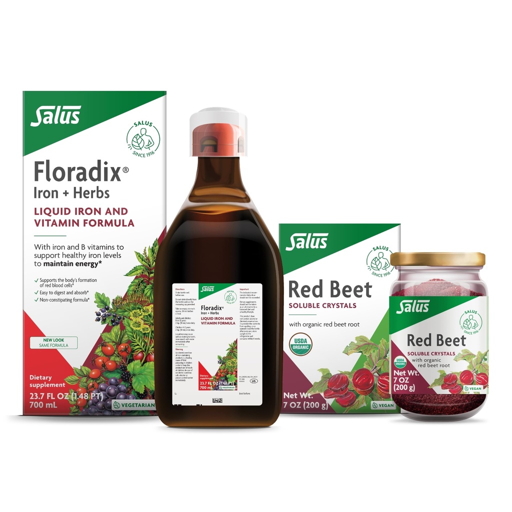 Květinové železo a byliny (23.7 oz) & Salus Red Beet Crystals (7 oz) - Železný dodatek pro zdravou energetickou podporu * & Organic Nutritional Beet Root Drink Mix