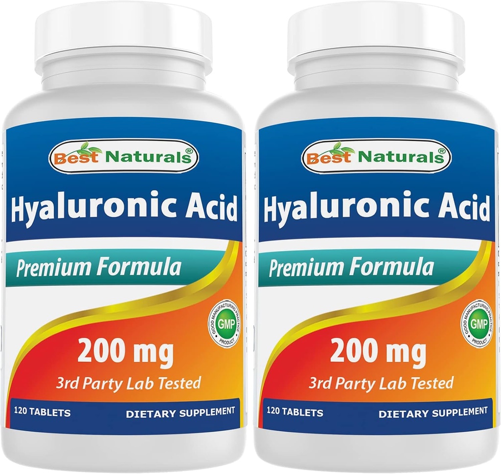 Nejlepší naturals Hyaluronic Acid 200 mg 120 Tablet (Non- GMO, gluten zdarma) - Podporuje mladistvé zdravé kůže a zdravé společné funkce (120 Počet (balení po 2))