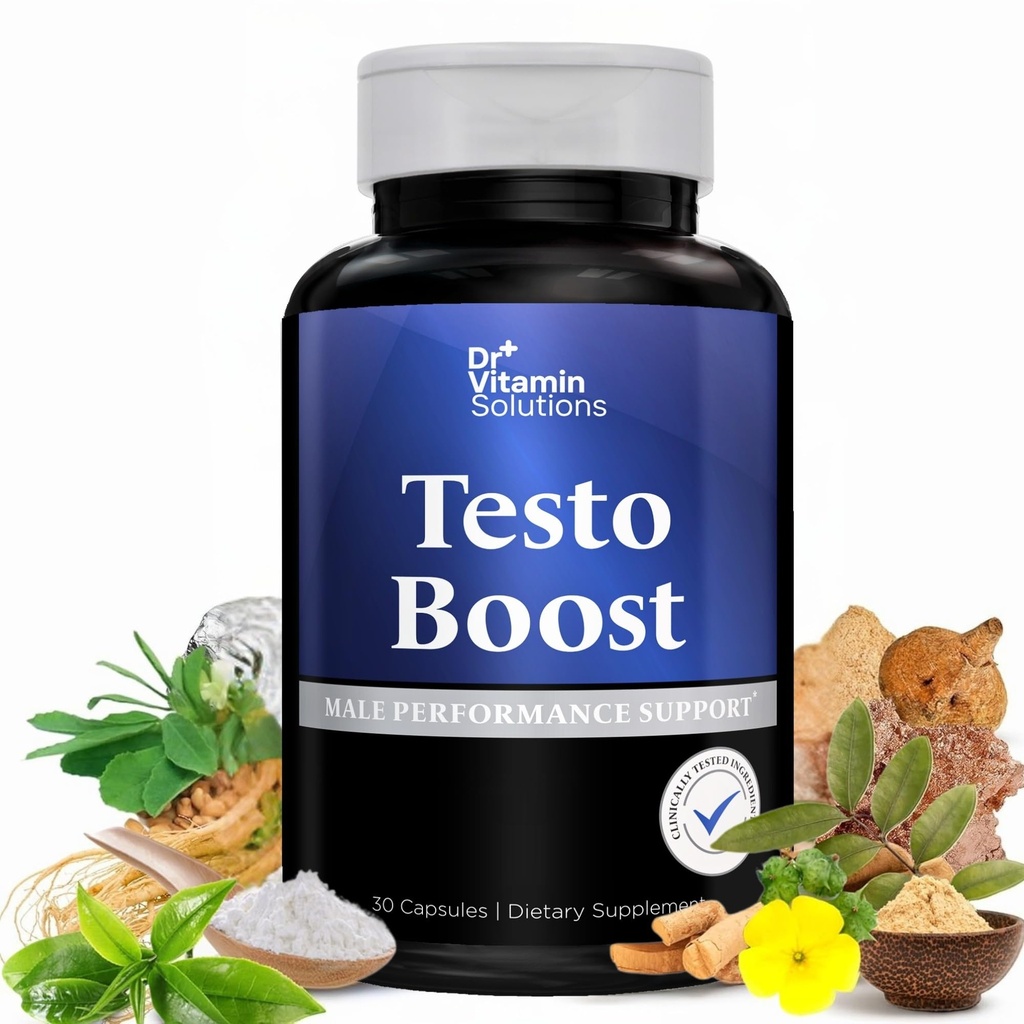 DR VITAMIN SOLUTIONS Testo Boost Dodatek pro muže - Stamina, Vytrvalost & Energy Enhancement - Muž Testosteron Booster w / Fenugreek, Tribulus, Tongkat Ali, Horny Goat Weed - 30 Kapsle