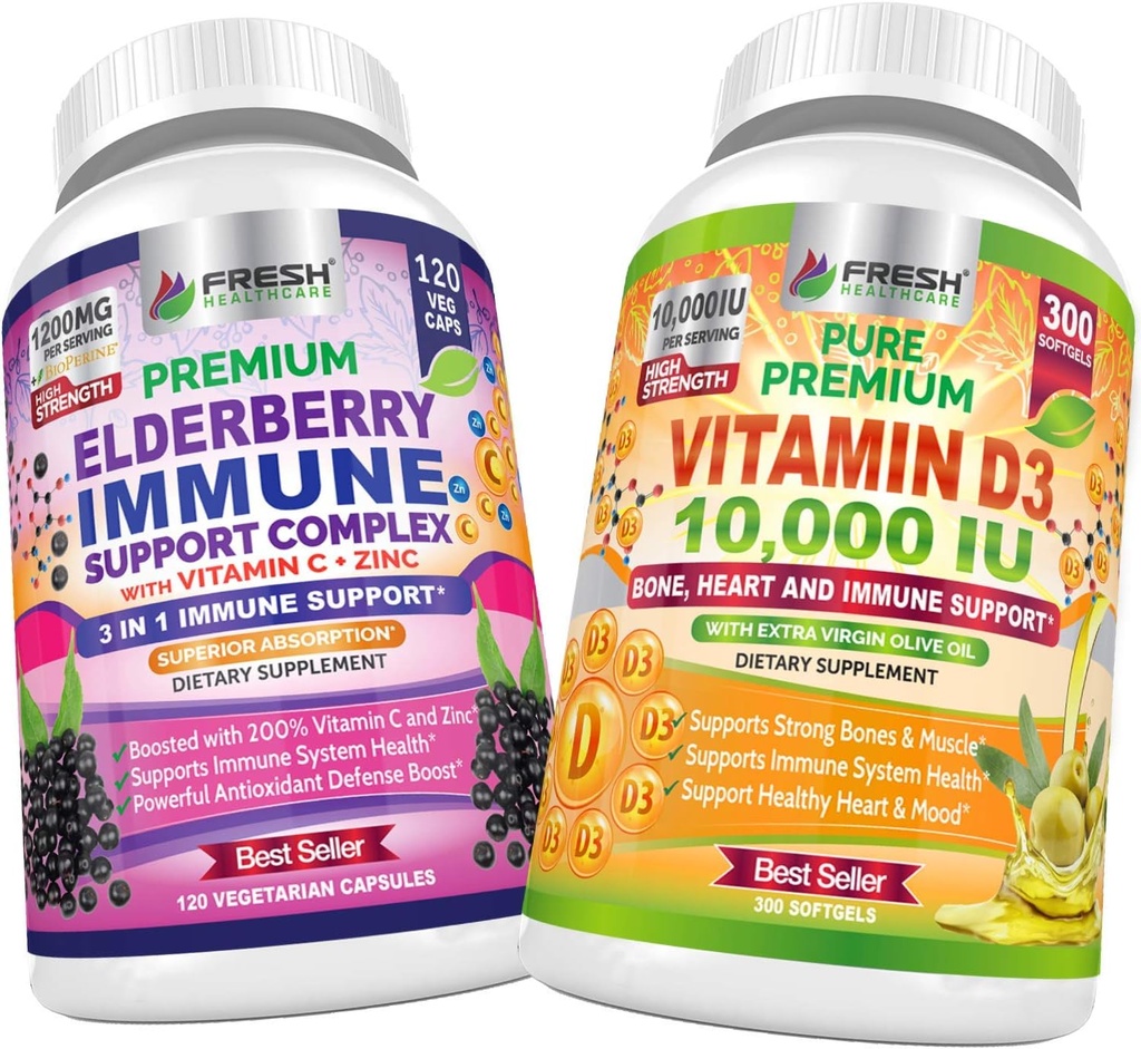 Fresh HALTHCARE Elderberry Imunitation Support and Vitamin D3 10 000 IU - Bundle