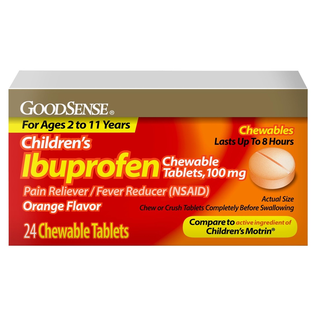 GoodSense Children 's Ibuprofen Žvýkací tablety, 100 mg, 24 Počet, Reliever Pain a Horečka Reducer (NSAID), Dočasně snižuje horečku a zmírňuje menší bolesti a bolesti