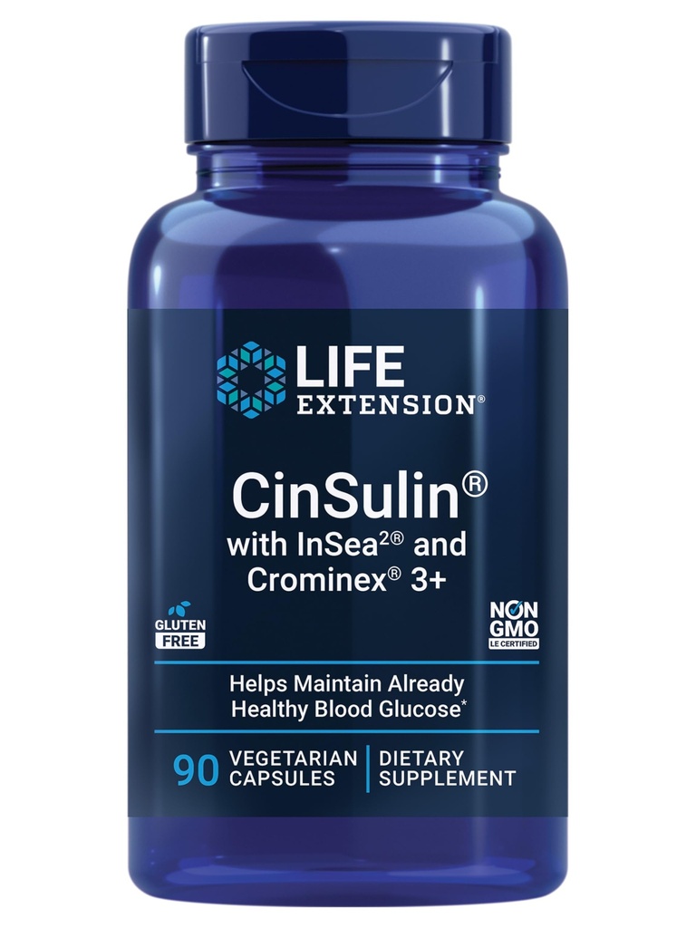 Life Extension CinSulin ® s InSea2 ® a Crominex ® 3 +, shilajit, amla Fruit, Skořice, Brown Seaweed, Podporuje zdravý metabolismus a satiety, gluten- Free, Non- GMO, Vegetarian, 90 Kapsle