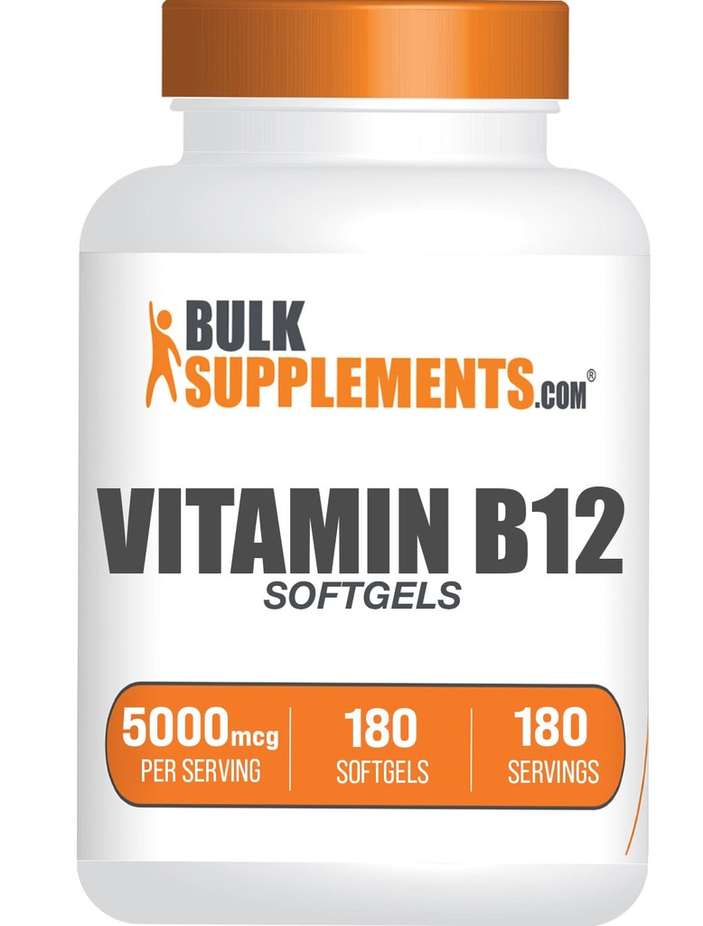 BulkSupplements.com Vitamin B12 5000 mcg Softgels - Kyanokobalamin, doplňky vitaminu B, B12 Vitamíny pilulky - gluten zdarma, 1 vitamín B12 Softgel per Serving, 180- Day Supply, 180 Softgels