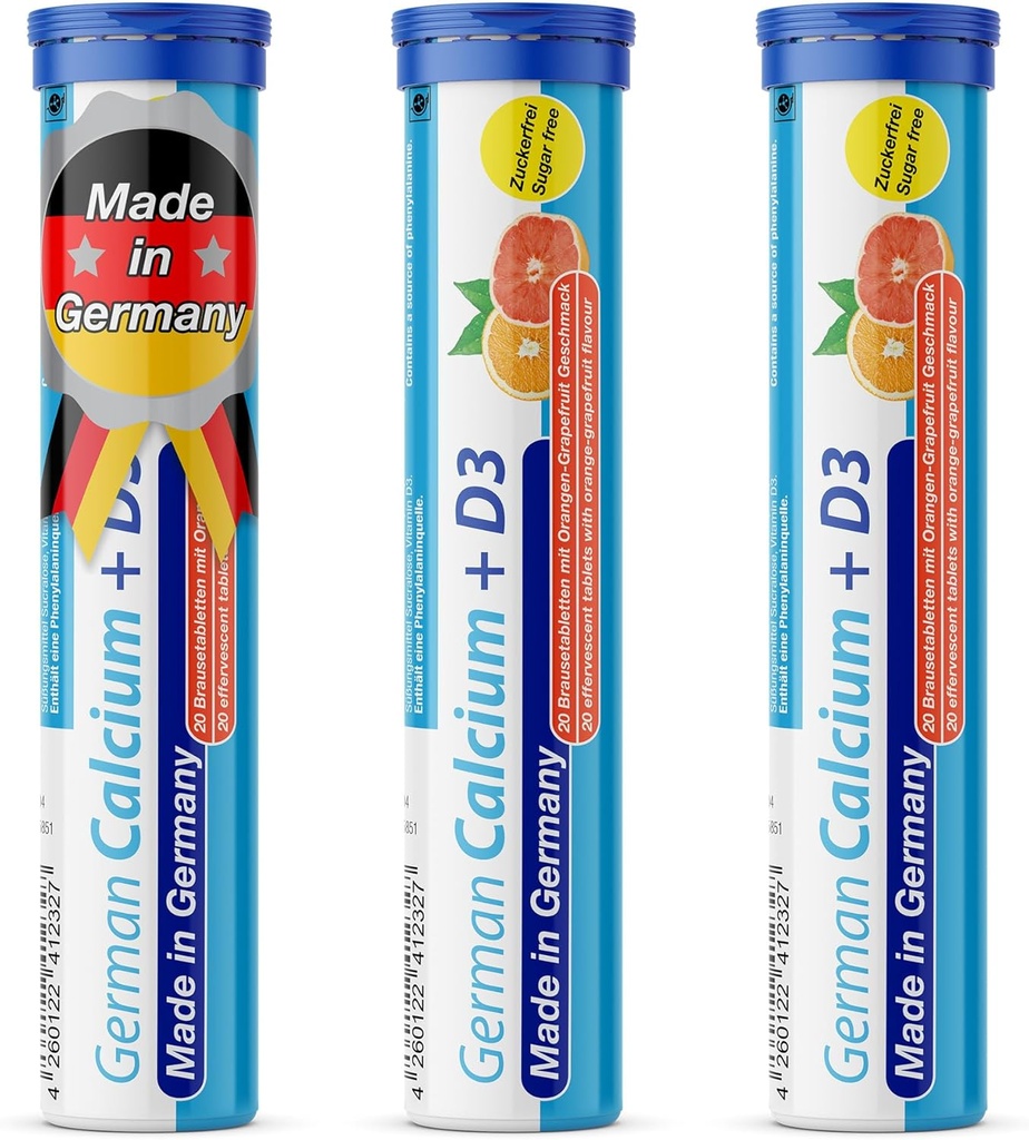 Německý vápník + vitamín D Drink Effervescent tablety 60 Servings Orange- Grapefruit Flavour - 500 mg vápníku, 2,5 μg vitaminu D3 - T & D Pharma - Made in Germany