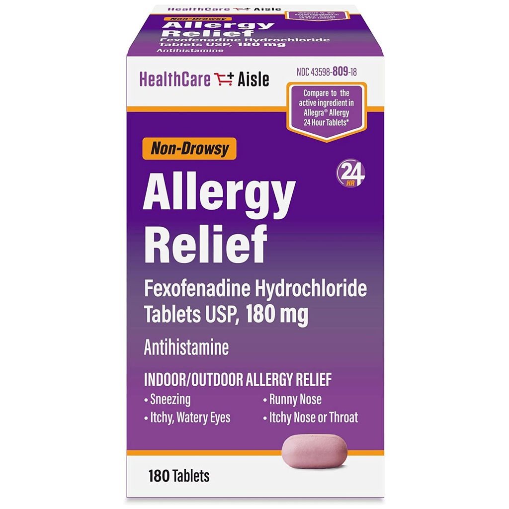 HealthCareAIsle Alergics Relief - Fexofenadine Hydrochloride Tablety USP, 180 mg - 180 Tablety - Alergie Medikace, Non- Drowsy 24- Hour Relief