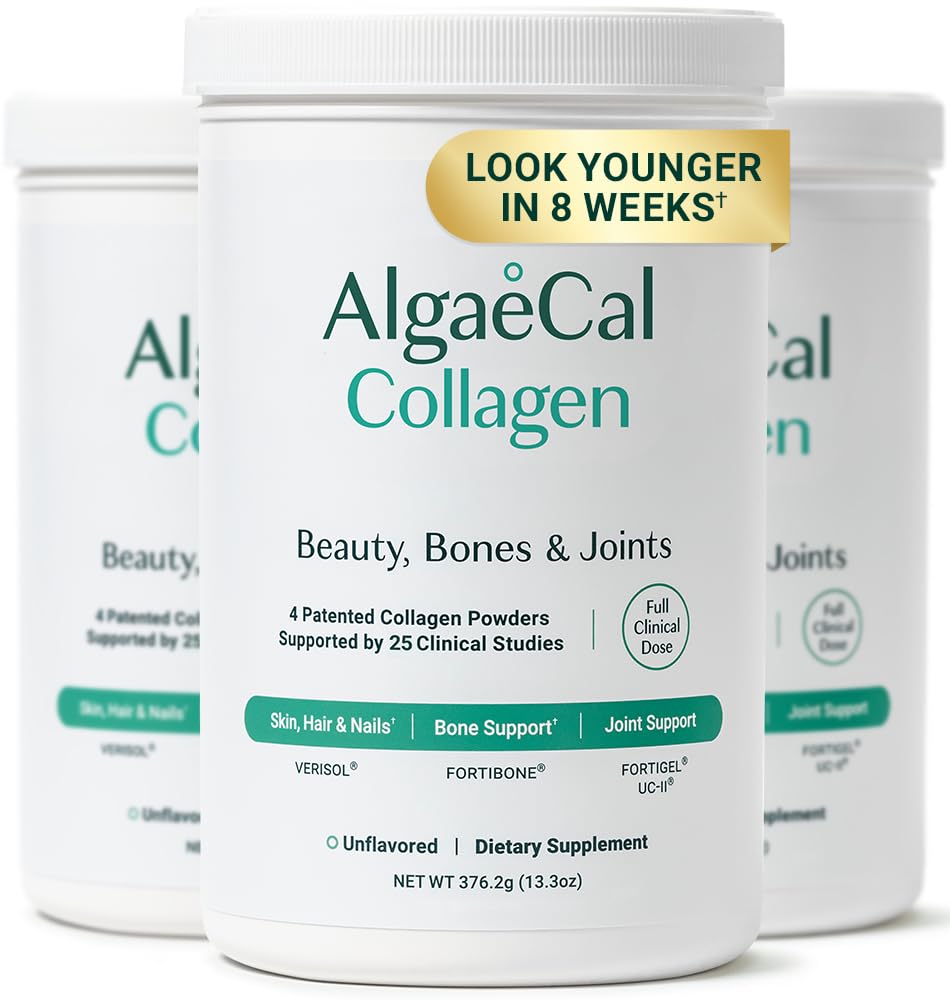 ALGAECAL Collagen - 4 Klinicky podporované Peptidy VERISOL ®, FORTIGEL ®, UC-II ®, FORTIBONE ®, Anti- Aging Hydrolyzed Collagen Powder, 3 balení, Made in USA