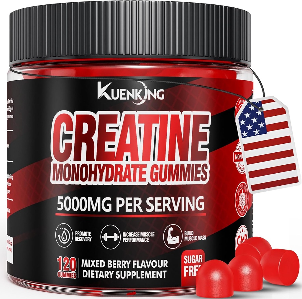 Tvorba Monohydrát Žvýkačky pro muže a ženy, Cukr zdarma Veganské Žvýkačky 5g pro svalovou sílu, Energy Boost, Pre Workout doplňky, Focus & Endurance I120 Počítání - Smíšené Berry