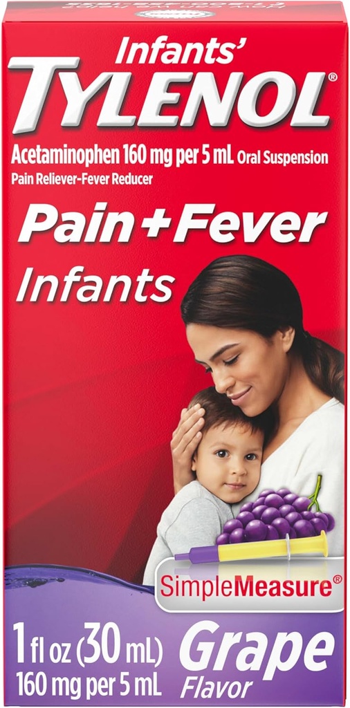 Tilenol pro kojence perorální suspenze tekutá medicína s acetaminofen, Baby Fever Reducer & Pain Reliever pro menšiny a páry, Sore Throat, bolest hlavy a bolest zubů, Grape Flavor, 1 fl. Oz
