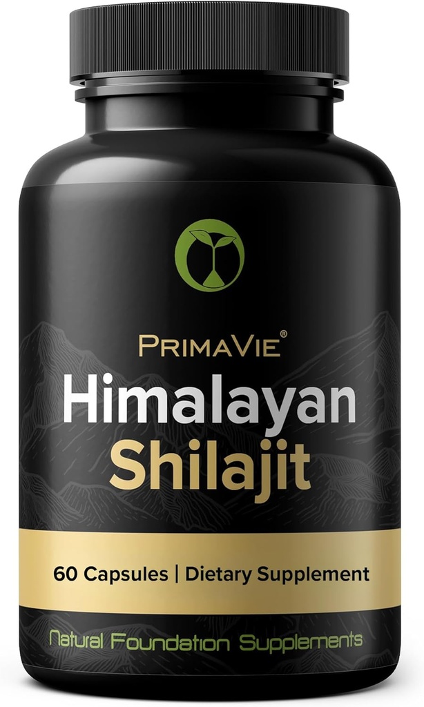 Shilajit Kapsle Vysoká síla Čištěná Primavie Shilajit Sklizeň na 10.000 Feet z Himalájských hor Bohaté na Fulvic kyseliny & Trace Minerály 3. strana Testováno 100% přírodní Made v USA (60)