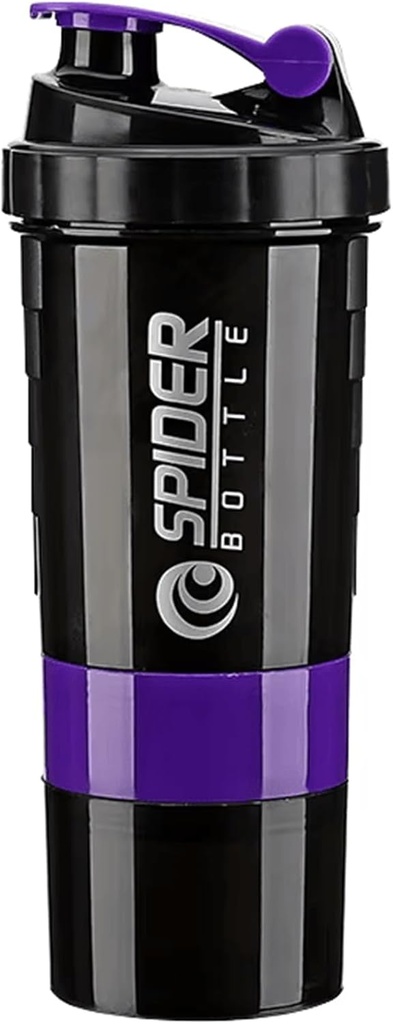 5 V 1 Lahvička protein Shaker - Profesionální série Shaker Lahvička pro proteinové třepačky A Předcvičení Gym Lahvička, S práškem skladování, Pill Tray, Míchačka, Shakes Cup (fialový)