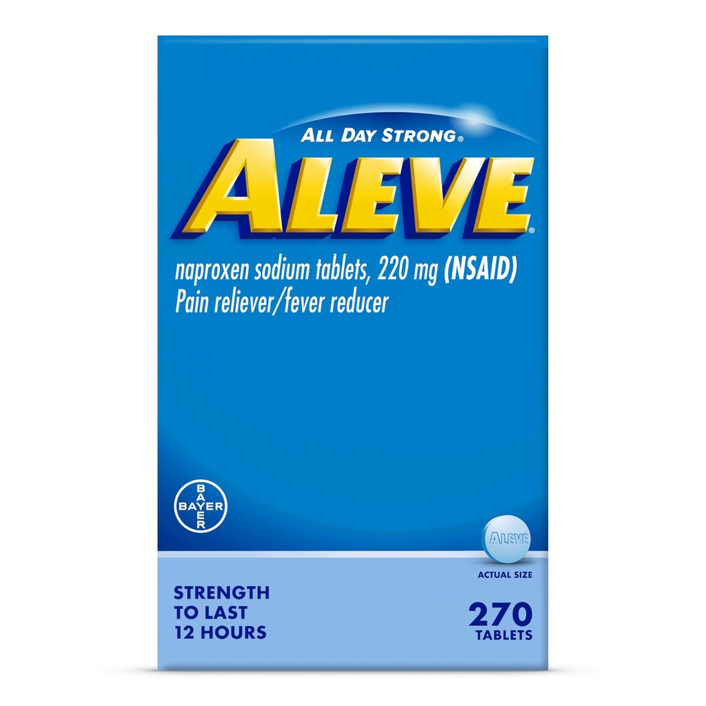 Aleve Pain Reliever & Fever Reducer Tablety, Naproxen Sodná sůl, bolest hlavy, záda a tělo bolest úlevu medicína, 270 Počet