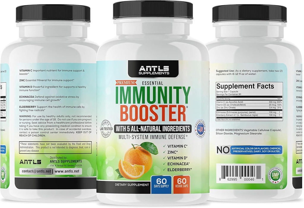 Dodatek k imunitě, Vitamin C, D3, Zink, Bezinky, Echinacea Kapsle