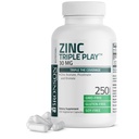 Bronson zink Triple Play 30mg Triple Coverage Imunitation Support with Zinc Acetate, Picolinate & Orotate - Immunote, Antioxidant & Skin Health Support - 250 Vegetariánské kapsle