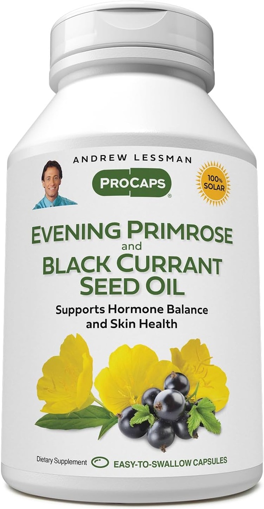 ANDREW LESSMAN Večerní Primrose a Black Currant Seed Oil 60 Softgels - Zklidňuje fyzické nepohodlí a mood swings Vzhledem k menstruační cyklus, s gama- linolenium, Omega-6 mastné kyseliny, žádné přísady