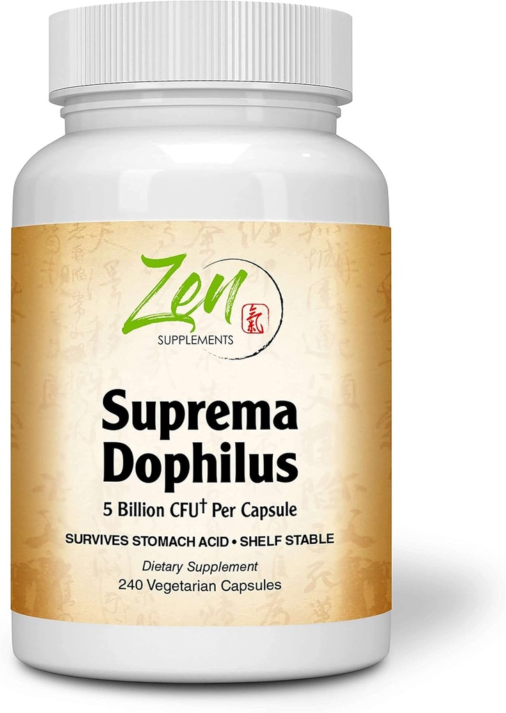 Zen doplňky - Suprema- Dophilus - 5 miliard CFU Probiotic - 8 Strains - Stabilní a kyselý odpor - Podporuje Gastrointestinální a imunitní zdraví 240- Caps