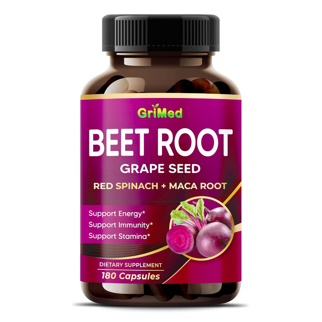 GriMed Beet Root with Grape Seed Extract, Maca Root, Red Spinach & Ashwagandha - 180 Zeleninové kapsle