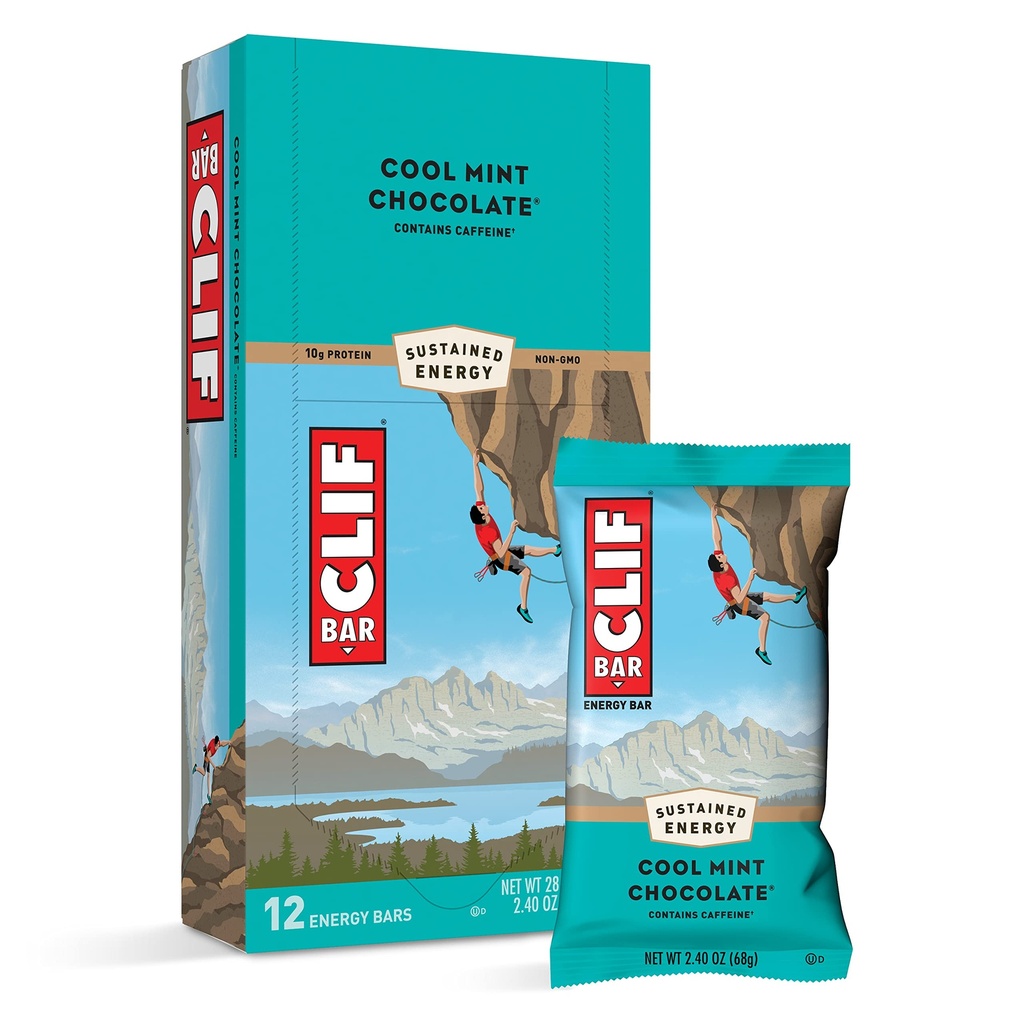 CLIF BARS - Energy Bary - Cool Mint Chocolate - With Caffeine - Made with Organic Oats - Plant Based Food - Vegetarian - Kosher (2.4 Ounce Protein Bary, 12 Počet) Balení May Vars