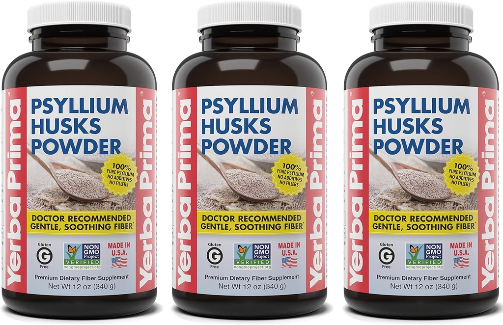 Yerba Prima Psyllium Husks Powder - 12 oz (balení po 3) - Přírodní Vláknina dodatek - Colon Cleansing - Vegan, Non- GMO, gluten- Free (Nový štítek - Balení May Vars)