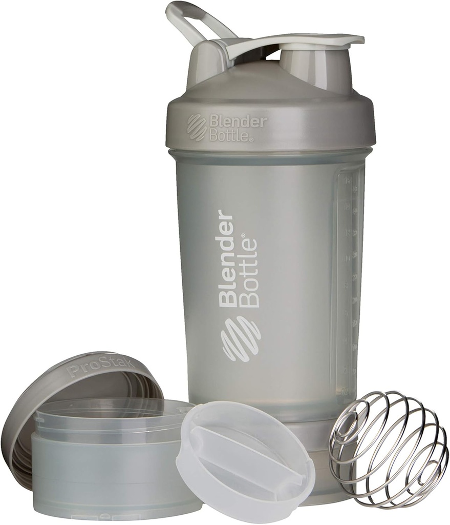 BlenderBottle Shaker Lahvička s Pill Organizátor a skladování pro protein Powder ProStak System, 22- Ounce, Pebble Grey