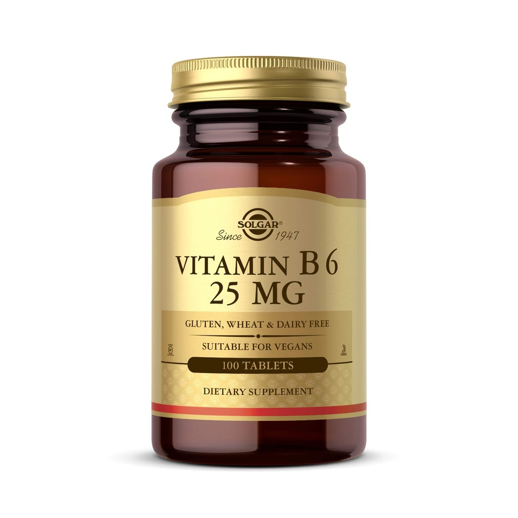 Solgar Vitamin B6 25 mg, 100 tablet - Podporuje energetický metabolismus, srdeční zdraví a zdravý nervový systém - B Complex Supplement - Vegan, Gluten Free, mléčné výrobky Free, Kosher - 100 Služeb
